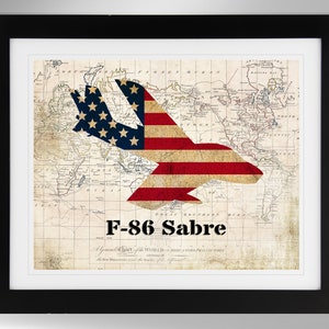 North American F-86 Sabre Wall Art Map/Flag Print (2 Options), Sabrejet, USAF, F86, United States Air Force (#356), Not Framed