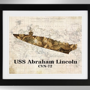 USSエイブラハム・リンカーン航空母艦マッププリントウォールアート（2つのオプション）、アメリカ海軍、CVN-72、ニミッツ級（#459）、フレームなし