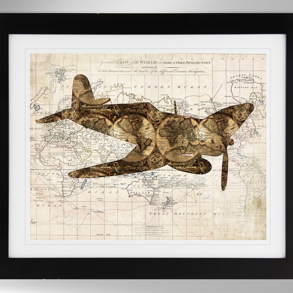 Vought F4U Corsair Wall Art - Map Print - 2 Options, US Navy, US Marine Corp, USMC (#406), Not Framed