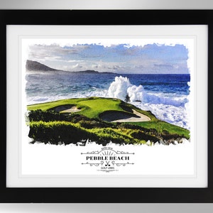 Pebble Beach Golf Links Wall Art - 7th Hole Watercolor Effect Print, Scene 1, US Open Art, (#387), Not Framed