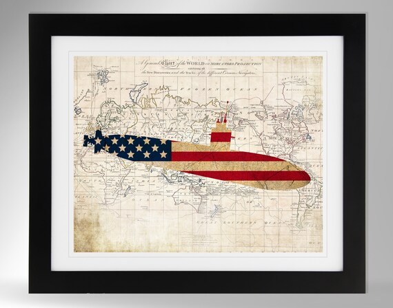 USS Honolulu Nuclear Attack Submarine Map and Flag Silhouette