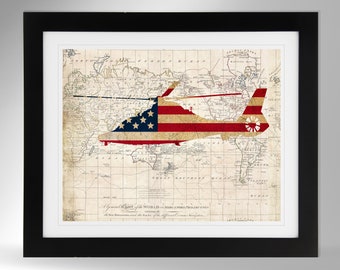 Eurocopter MH-65, impression d'art mural dauphins, carte/drapeau (2 options), garde-côtes américains, USGC, recherche et sauvetage, évacuation sanitaire (#256), sans cadre