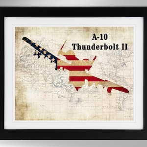 A-10 Warthog, A-10 Thunderbolt II Wall Art - Map Print - Multiple Options, Fairchild Republic, US Air Force, US Army (#202), Not Framed