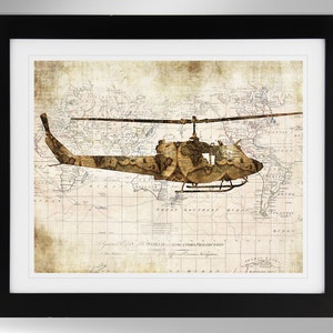 Bell UH-1 Irokese Huey Wall Art - Map Print - 2 Optionen, US Armee, Vietnam, Bell Hubschrauber (#227), Ungerahmt