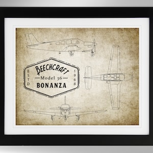 Beechcraft Bonanza Model 36 Airplane Print - Multiple Options (#527), Civil Aviation Print Art, Private Pilot Gift, Not Framed