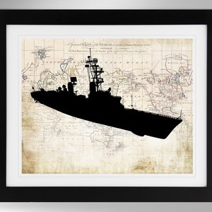 USS Towers Guided Missile Destroyer Silhouette Print Poster Wall Art (6 Options), DDG-9, Charles F. Adams Class (#847), Not Framed