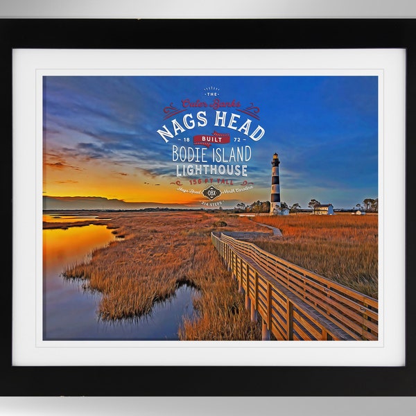 Nags Head Wall Art - Bodie Island Lighthouse Impressionism-Effect Print, Nags Head Vacation, Outer Banks, Beach Gifts (#284), Not Framed