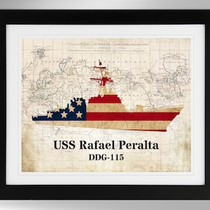 USS Rafael Peralta Guided Missile Destroyer Silhouette Print Wall Art (6 Options), Arleigh Burke Class, DDG-115, (#801), Not Framed