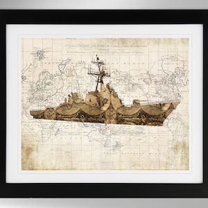 USS O'Kane Guided Missile Destroyer Map-Flag Silhouette Print Wall Art (4 Options), DDG-77, Arleigh Burke Class, (#754), Not Framed