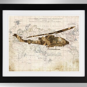 Bell AH-1 Cobra Attack Helicopter Wall Art Map Print (2 Options), US Army, HueyCobra, Snake (#277), Not Framed
