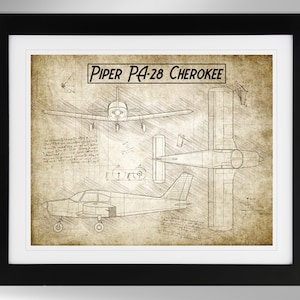 Piper PA-28 Cherokee Airplane Sketch-Effect Print - Multiple Options (#650), Civil Aviation Print Art, Private Pilot Gift, Not Framed