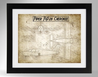 Piper PA-28 Cherokee Airplane Sketch-Effect Print - Multiple Options (#650), Civil Aviation Print Art, Private Pilot Gift, Not Framed