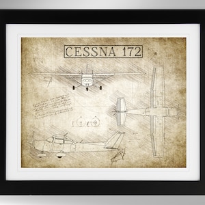 Cessna 172 Airplane Sketch Print - Multiple Options (#634), Cessna 172R, Da Vinci Sketch, Civil Aviation Print Art, Not Framed