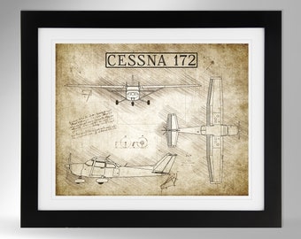 Cessna 172 Airplane Sketch Print - Multiple Options (#634), Cessna 172R, Da Vinci Sketch, Civil Aviation Print Art, Not Framed