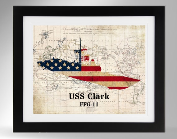 USS Clark Guided Missile Frigate Silhouette Print Wall Art (6