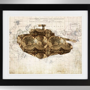 Stampa artistica con silhouette di mappa d'epoca del cacciacarri M18 Hellcat (4 opzioni), esercito americano, cacciacarri, hot rod della seconda guerra mondiale (#770), senza cornice