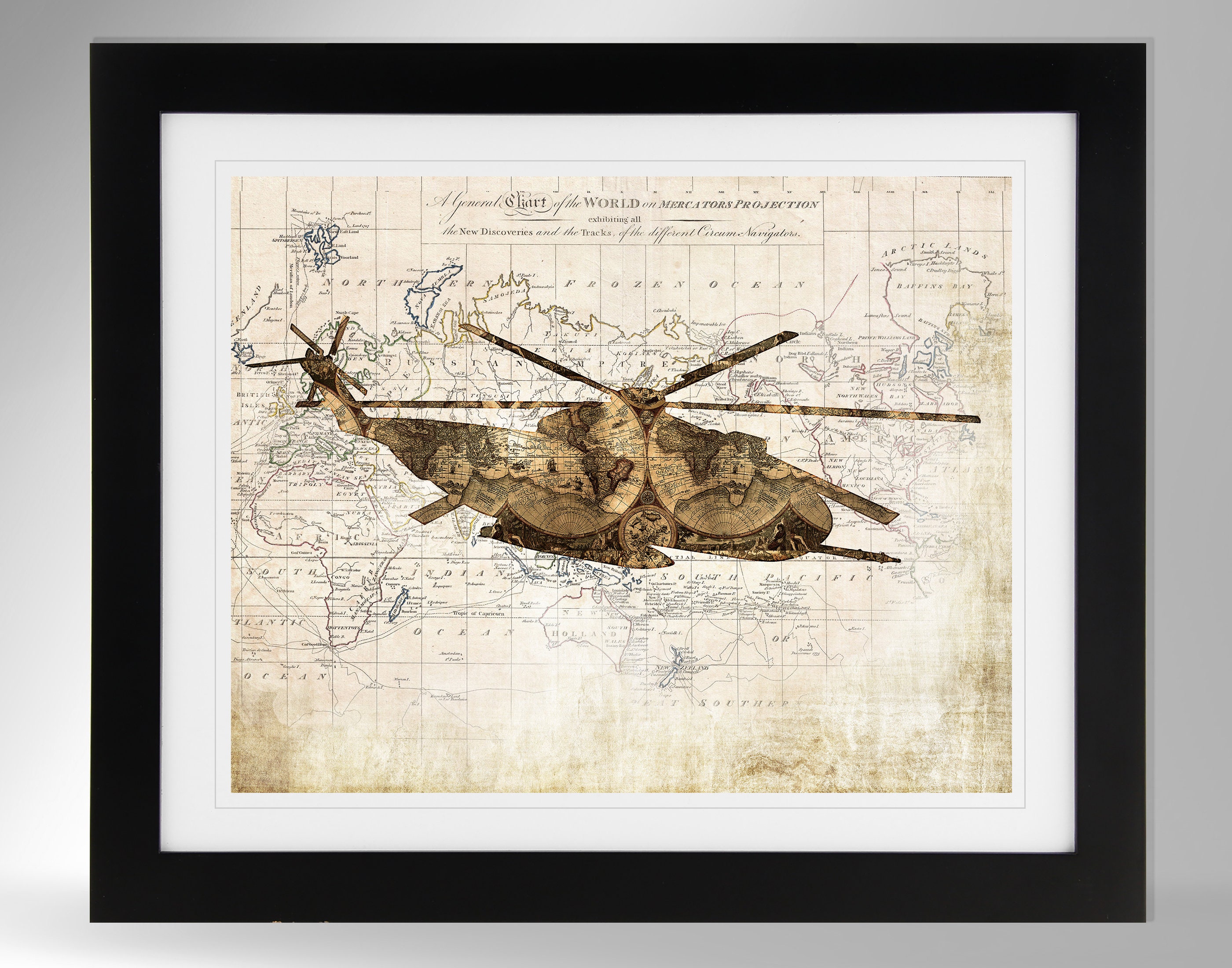 版画 AkeHolm lithograph#234 Helige Kristoffer Sikorsky HH-53 Super Jolly Green Giant Helicopter Silhouette on