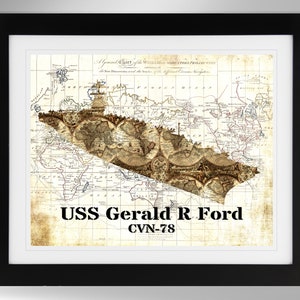 CVN-78 USS Gerald R Ford Wall Art - Map Print - 2 Options, US Navy, Worlds Largest Aircraft Carrier (#473), Not Framed