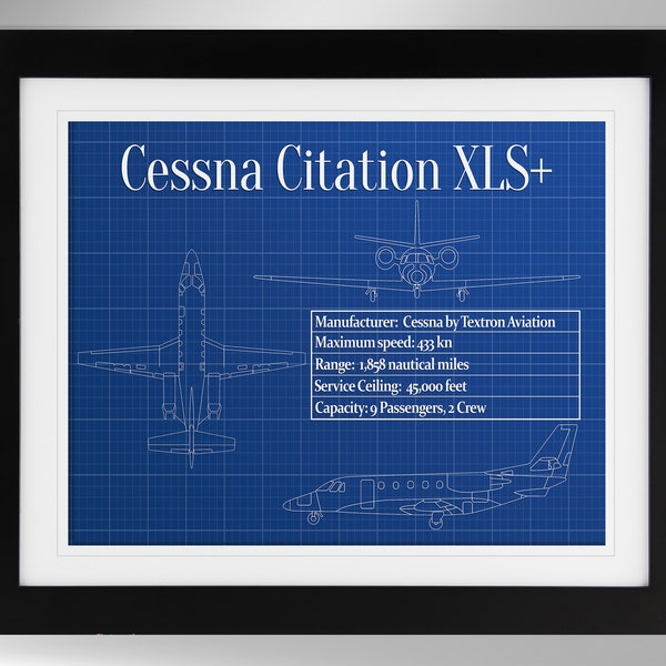 Cessna Citation XLS+ Private Jet Specifications Print - Multiple Options (#542), Pilot Gift, Not Framed