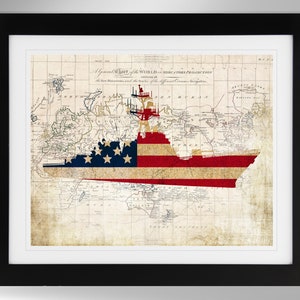 USS Chung-Hoon Guided Missile Destroyer Map-Flag Silhouette Print Wall Art (6 Options), DDG-93, Arleigh Burke Class, (#778), Not Framed
