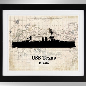 USS Texas Schlachtschiff Silhouette Print Poster Wandkunst (6 Optionen), BB-35, New-York-Klasse, Museumsschiff, (#853), Ohne Rahmen
