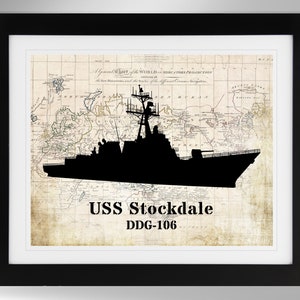 USS Stockdale Guided Missile Destroyer Silhouette Print Wall Art (6 Options), Arleigh Burke Class, DDG-106, US Navy, (#790), Not Framed