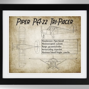 Piper PA-22 Tri-Pacer Airplane Specifications Print - Multiple Options (#532), Private Pilot Gift, PA22, Piper TriPacer, Not Framed