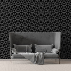 Dark Leaves Wallpaper, Black Vintage Removable Wall Mural, Classic, Retro Gray Seamless Pattern, Self Adhesive, Temporary, Peel &Stick Decal