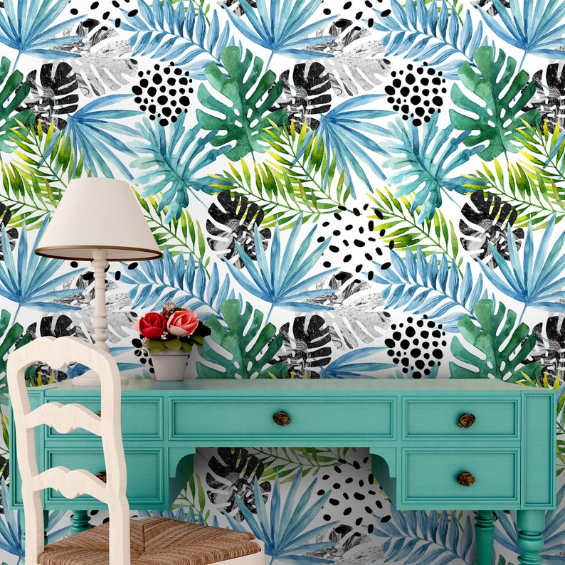 Exotic Leaves Peel & Stick Wallpaper Tropical Jungle Self Etsy