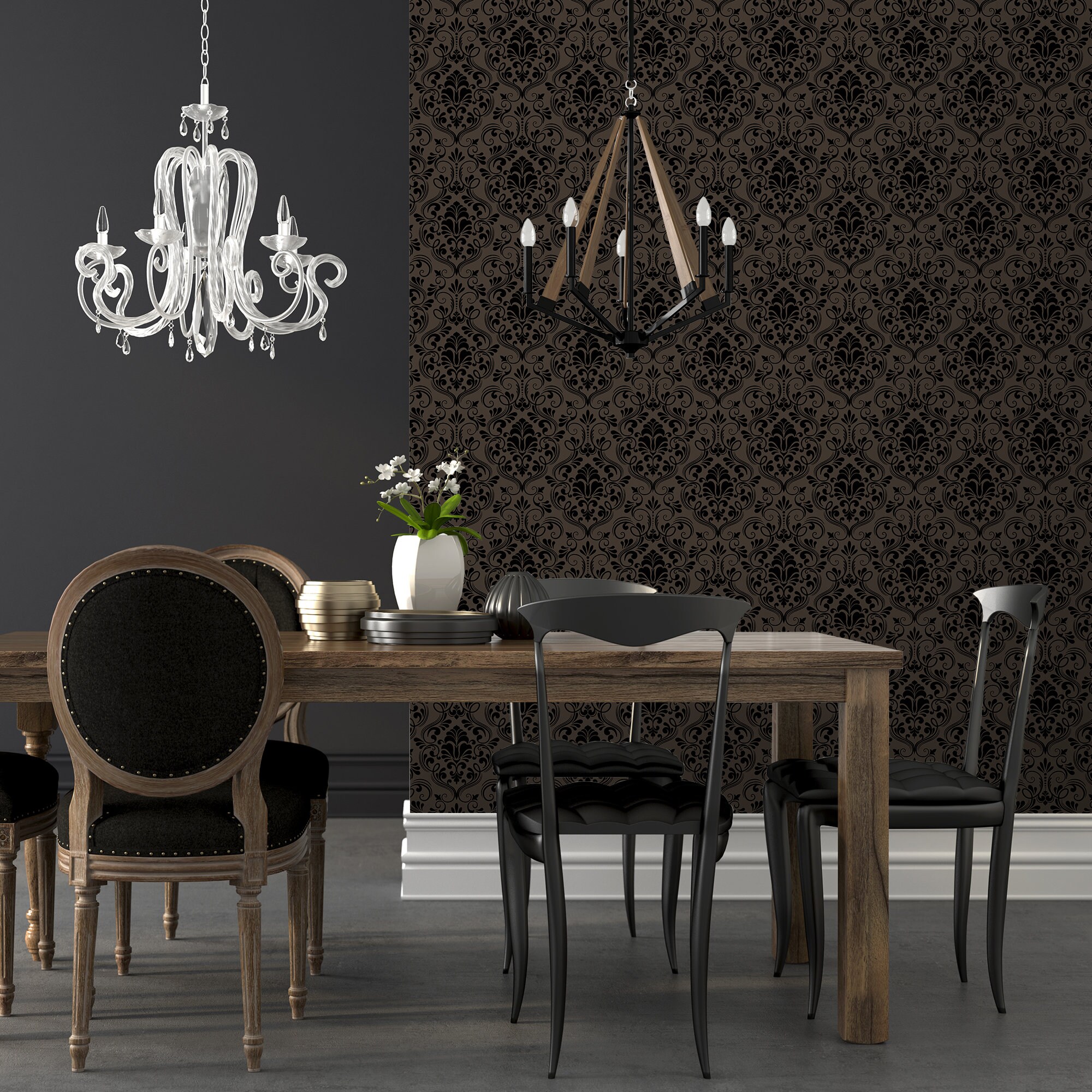 Dark Vintage Wallpaper Gothic Damask Removable Wall Mural - Etsy