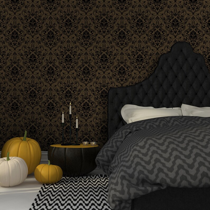 Dark Vintage Wallpaper Gothic Damask Removable Wall Mural Etsy UK