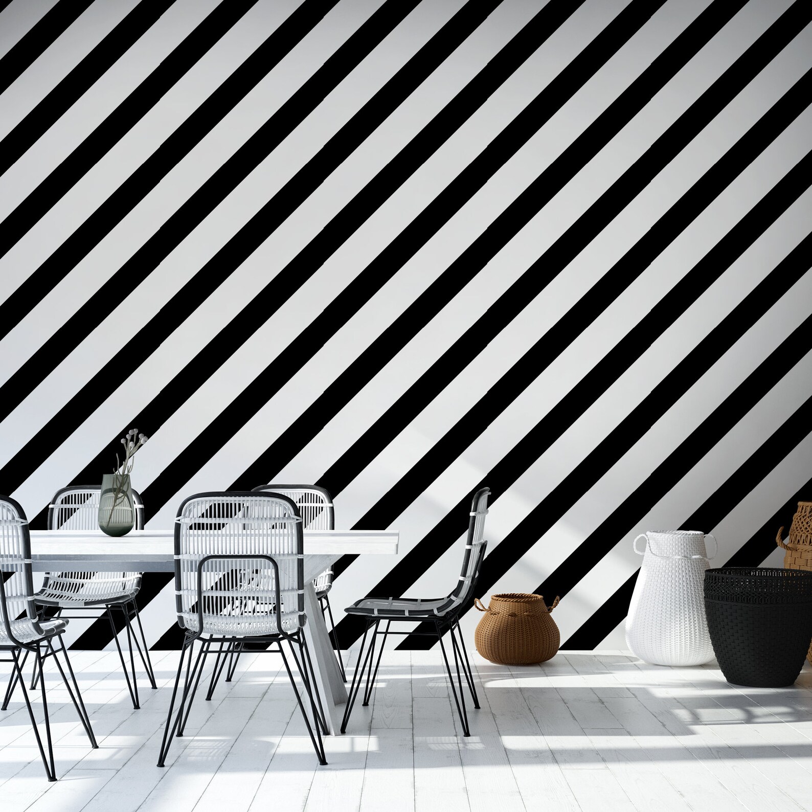 Black and White Striped Peel & Stick Wallpaper, Geometric Self Adhesive