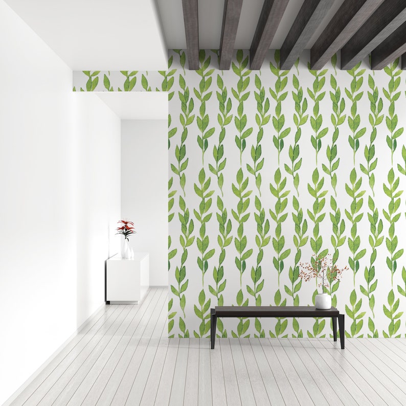 Green Leaves Peel Stick Wallpaper, Botanical Self Adhesive Wal Green Leaves Peel Stick Wallpaper, Botanical Self Adhesive Wal
