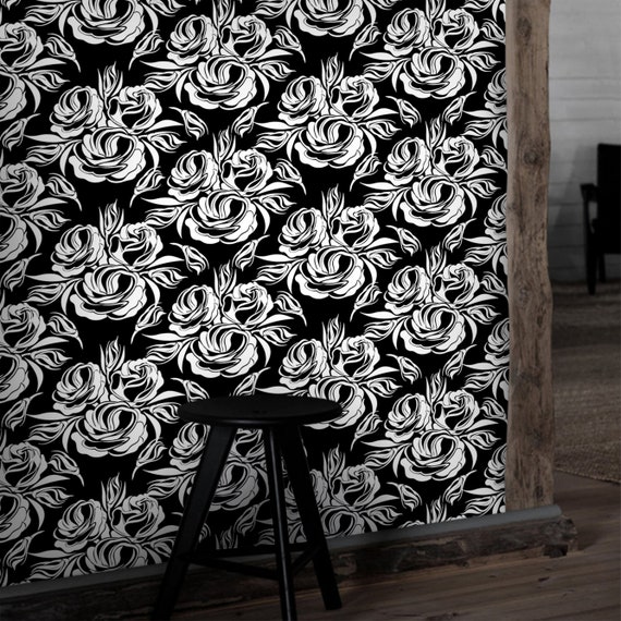 Black And White Floral Peel And Stick Wallpaper | Blangsak Wall
