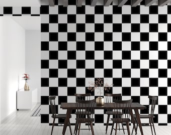 Black and White Check Wallpaper, Geometric Removable Wall Decor, Self Adhesive Rectangles Peel and Stick Decal