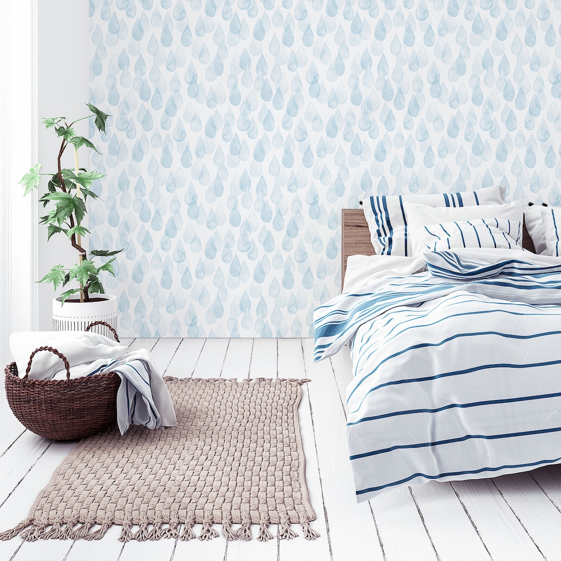 Blue Drops Peel & Stick Wallpaper Water Rain Kids Self Etsy