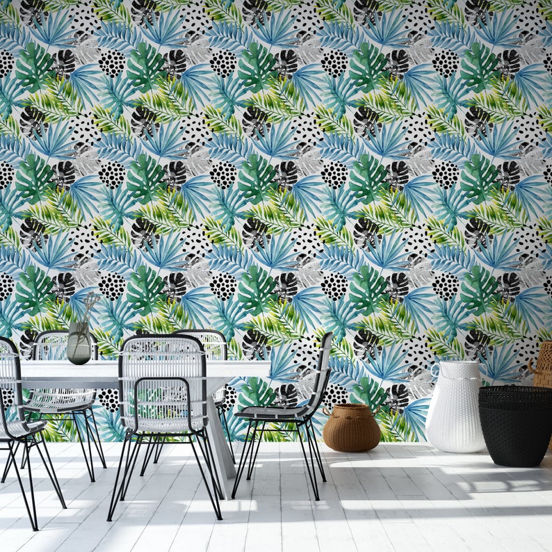 Exotic Leaves Peel & Stick Wallpaper Tropical Jungle Self Etsy