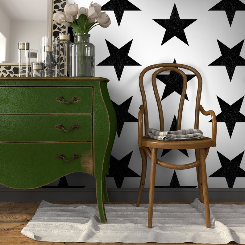 Black and White Stars Wallpaper Nursery Temporary Wall Decor Cute Girls Room Removable Decal Geometric Self Adhesive Wall Mural