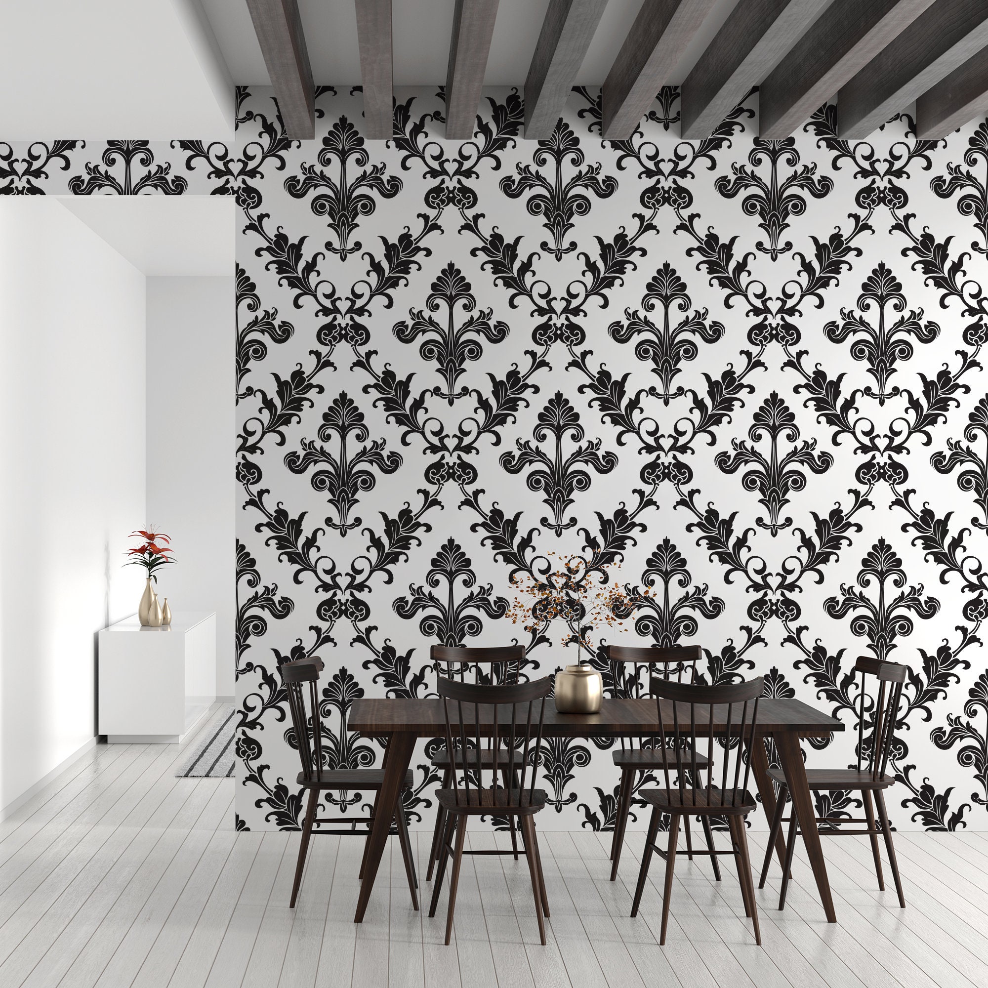 Damask Removable Wallpaper Gothic Pattern Peel & Stick Wall - Etsy Damask Removable Wallpaper Gothic Pattern Peel & Stick Wall - Etsy