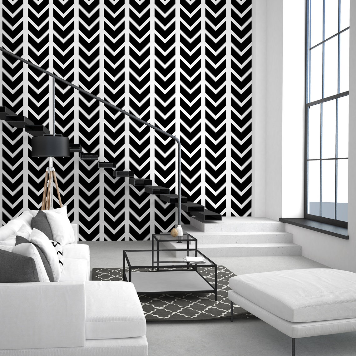 Black and White Herringbone Wallpaper Chevron Nursery - Etsy