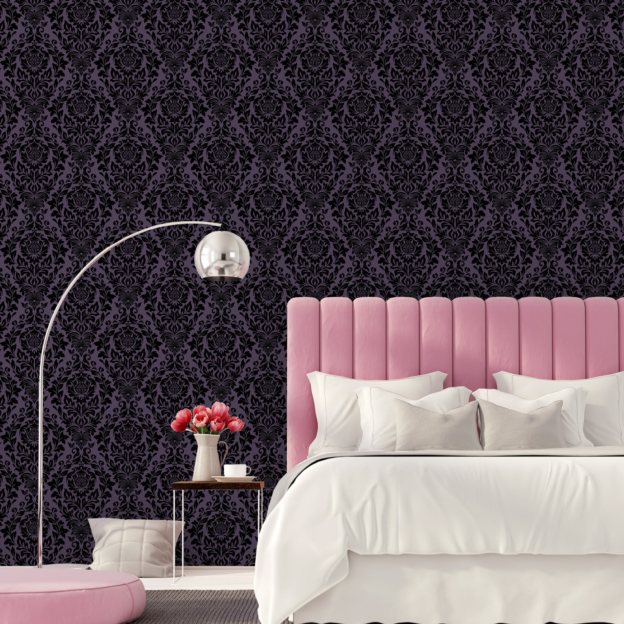 Gothic Damast Peel & Stick Tapete, Dunkles Vintage Selbstklebendes