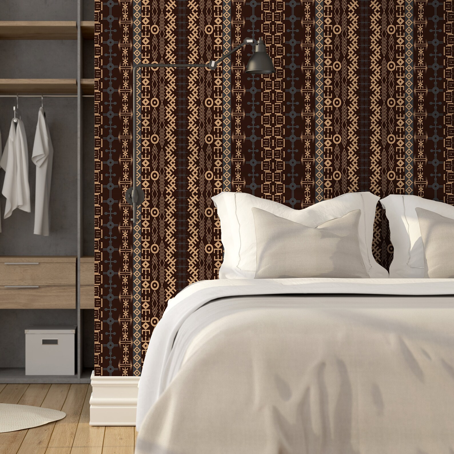 Dark Geometric Peel & Stick Wallpaper Brown Ethnic Self | Etsy