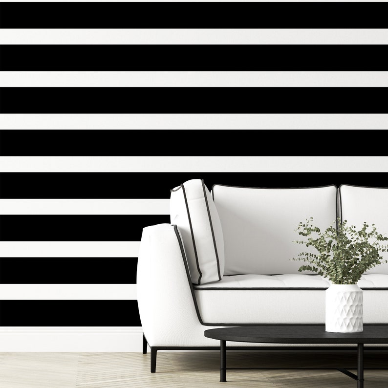 Black and White Striped Peel & Stick Wallpaper Black Etsy