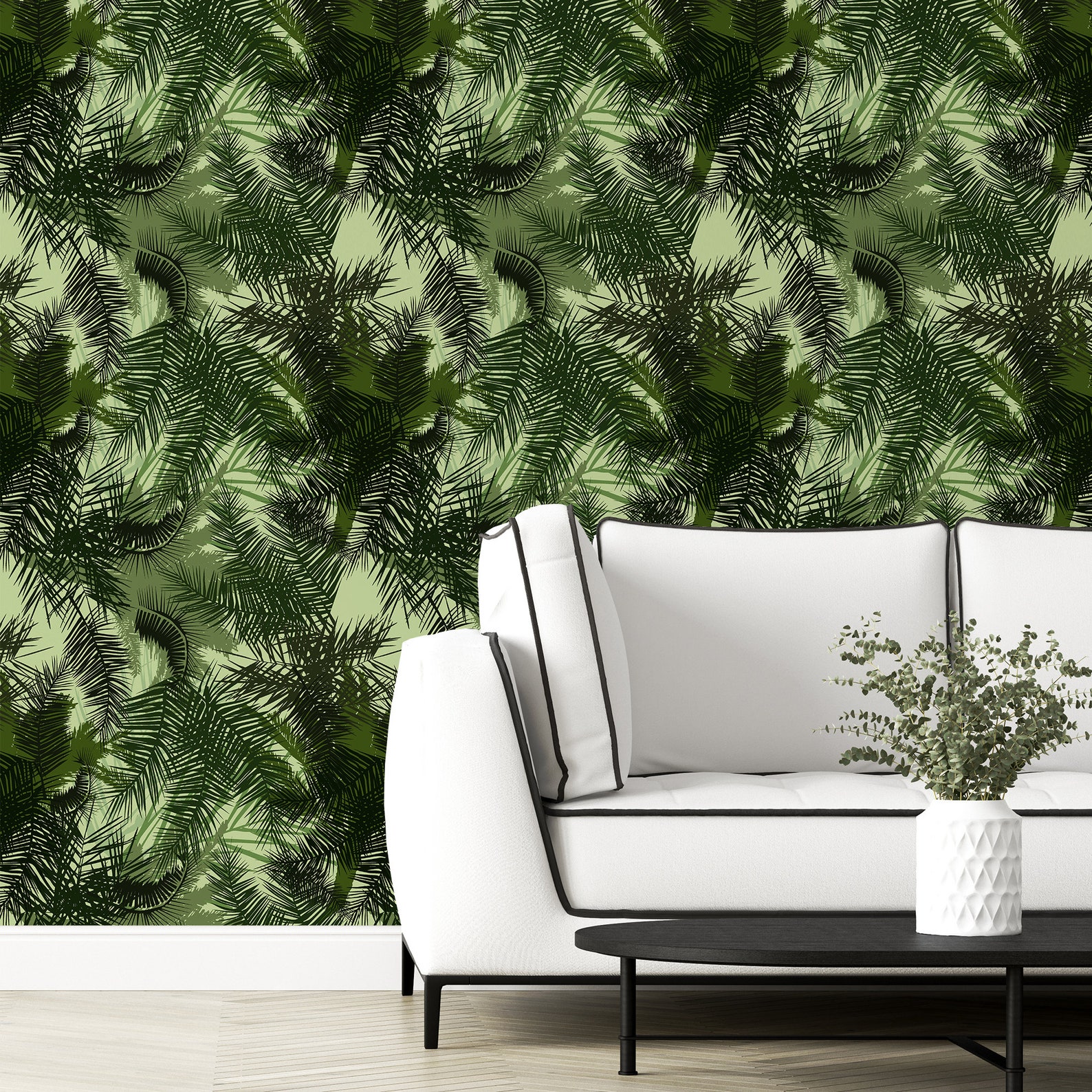 Tropical Ferns Wallpaper Botanical Self Adhesive Wall Mural Etsy