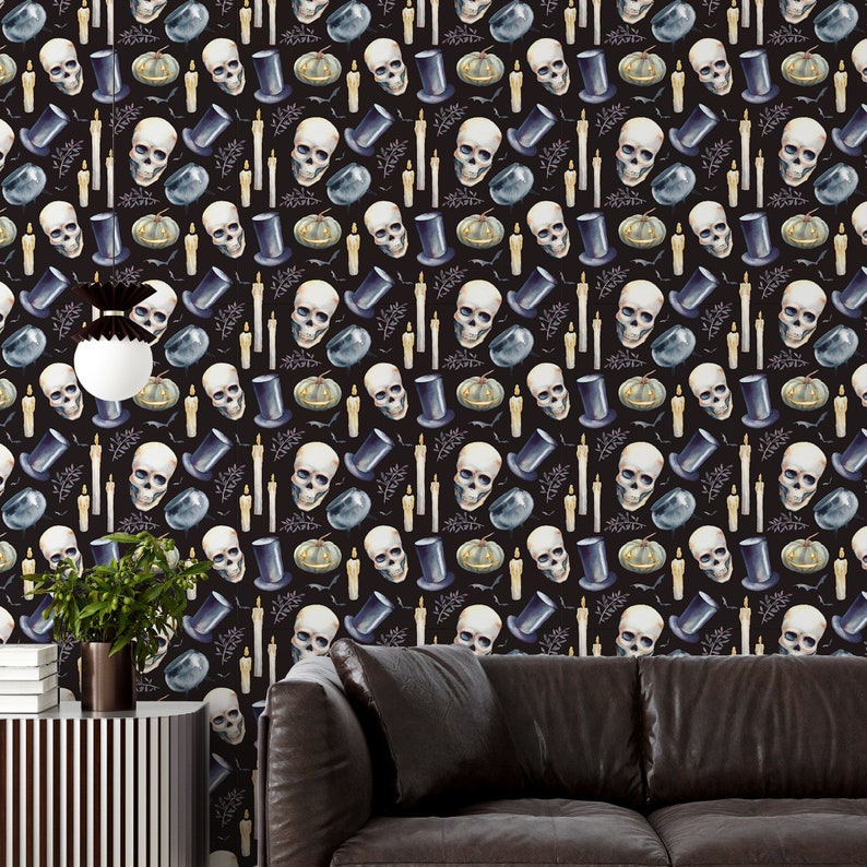 Gothic Skull Peel &amp; Stick Wallpaper Candle Self Adhesive