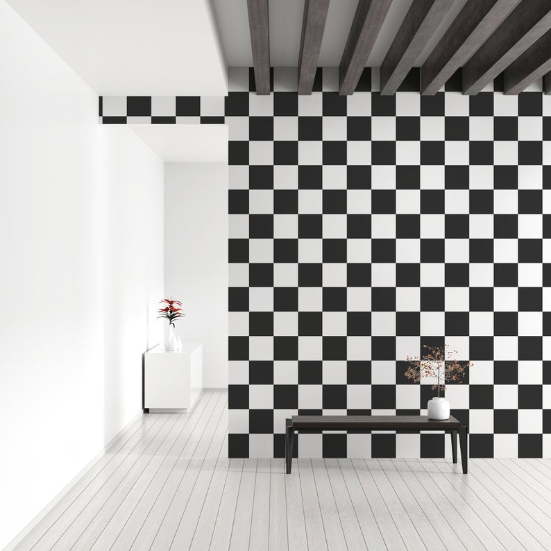 Gray Check Wallpaper Geometric Removable Wall Decor Self Etsy