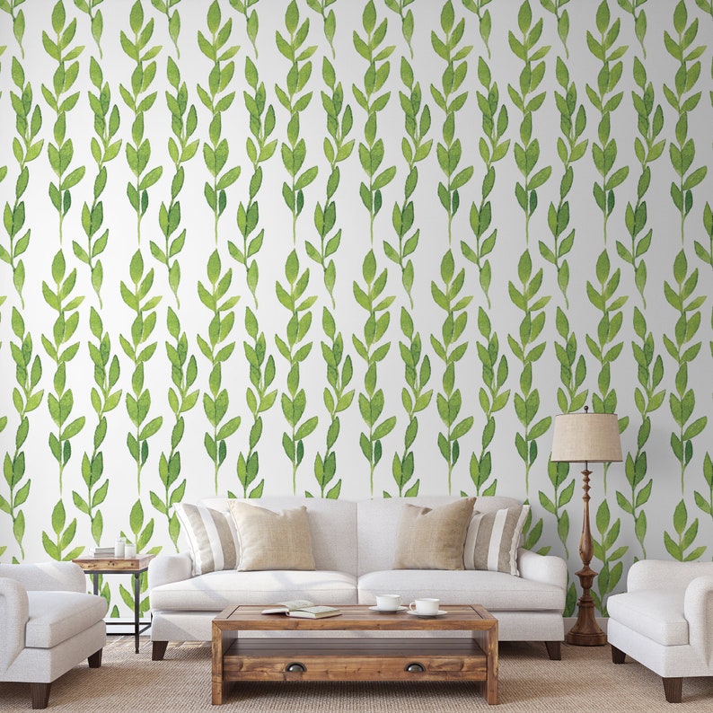 Green Leaves Peel & Stick Wallpaper Botanical Self Adhesive Etsy