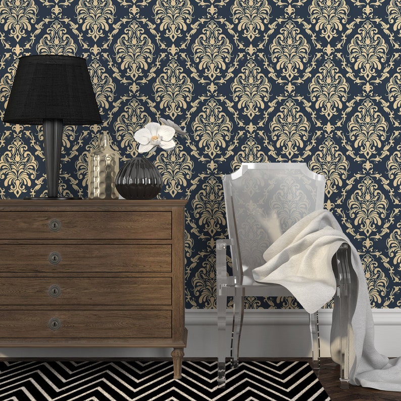 Gothic Damask Peel & Stick Wallpaper Dark Vintage Self Etsy