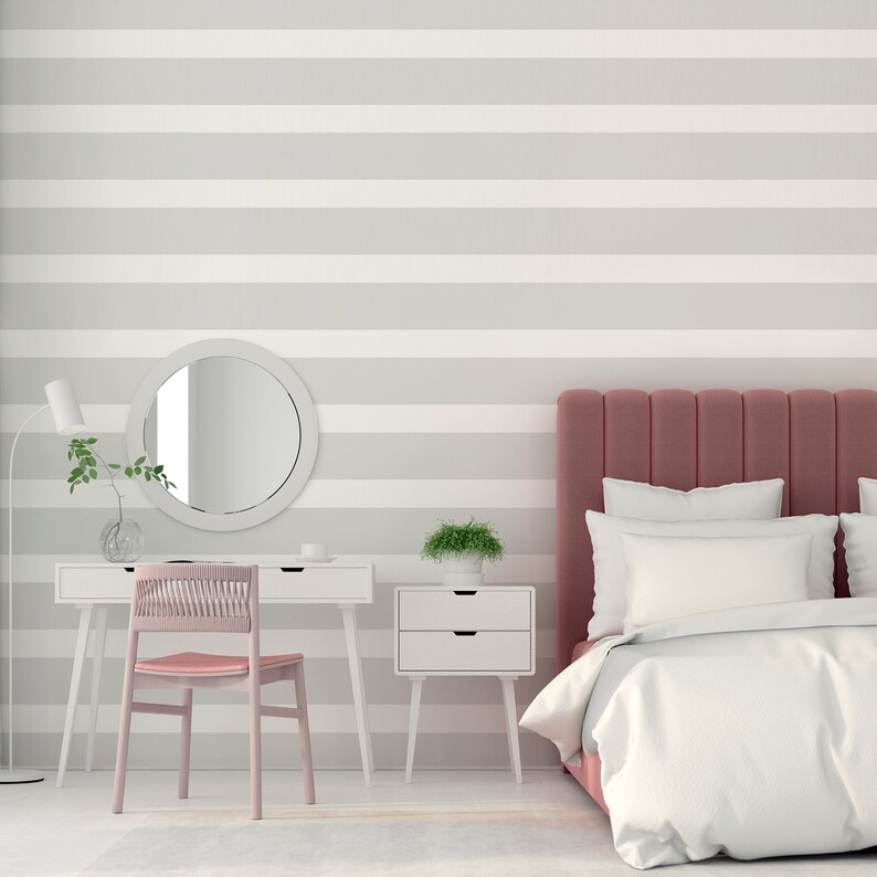 Light Gray Striped Wallpaper Nursery Geometric Self Adhesive Etsy