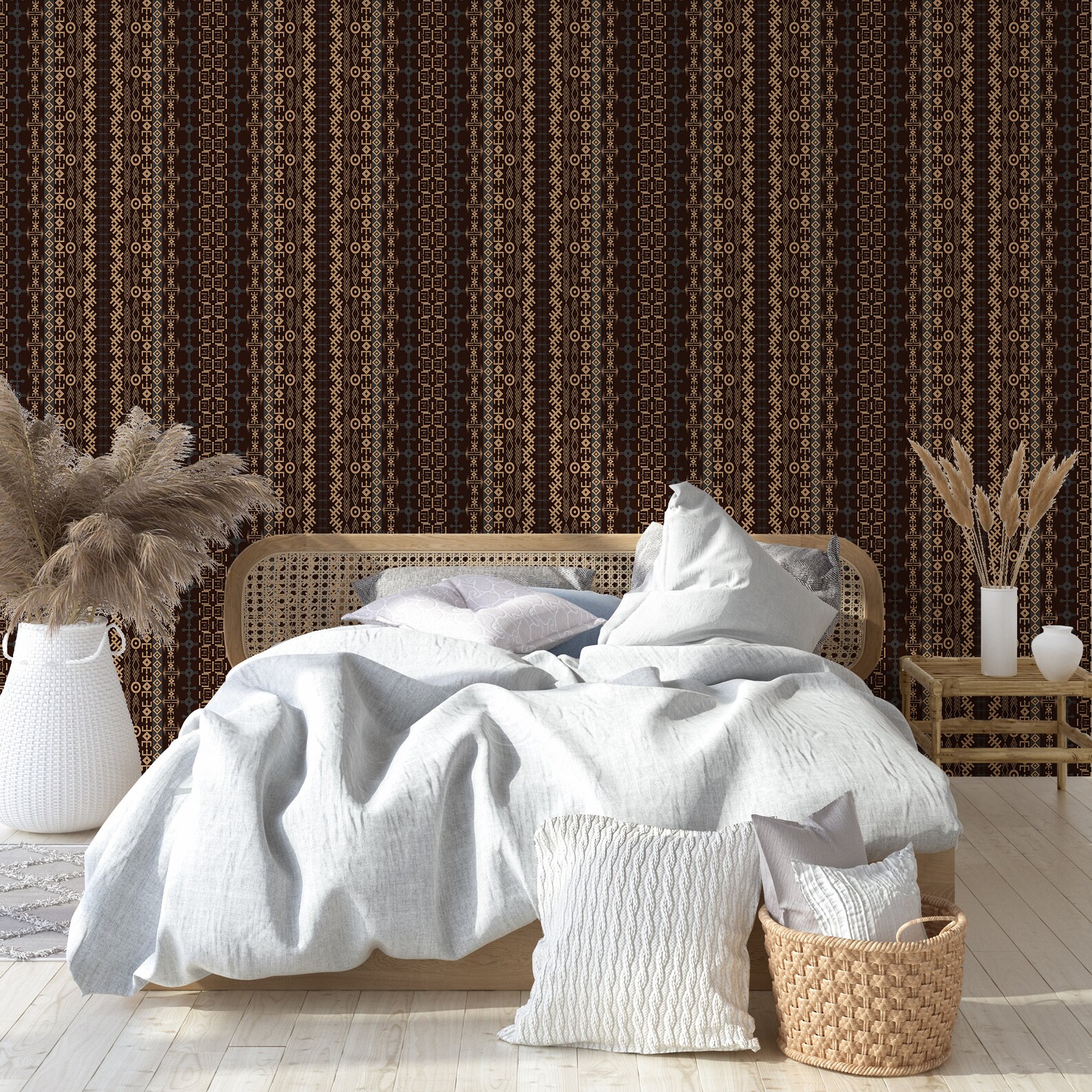 Dark Geometric Peel & Stick Wallpaper Brown Ethnic Self | Etsy